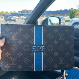 Louis Vuitton Brown Monogram clutch pochette with blue interior